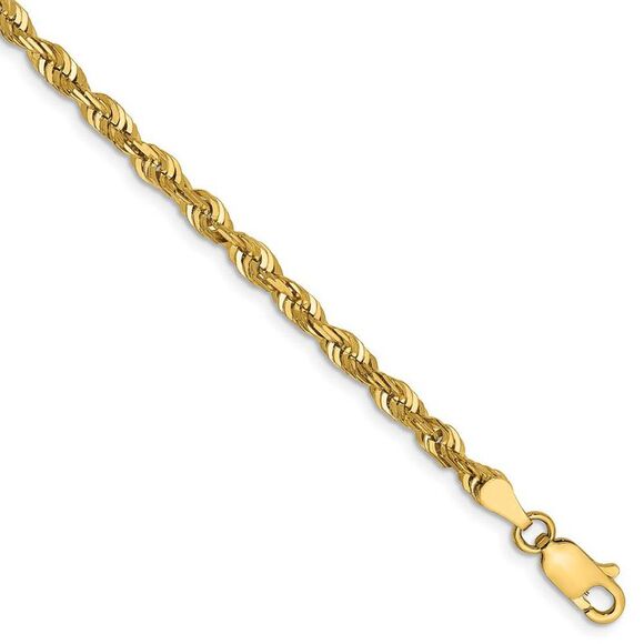 4mm 14k Yellow Gold Diamond Cut Rope Chain Bracelet 8 Inch